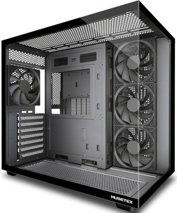 MUSETEX Y6 PC Case, Pre-Installed 4 Non-LED Fans, ATX Mid Tower Case, Computer Case with Type-C, 270  Full View Tempered Glass, Black