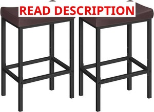 HOOBRO Bar Chairs, Set of 2 Counter Height Saddle Stools with Curved Surface, 24.8 Inches, 2.4 Thick Upholstery, for Kitchen and Dining Room, Brown and Black BC10BY01