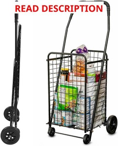 DMI Utility Cart with Wheels to be used for Shopping, Grocery, Laundry and Stair Climber Cart, Weighs 7.5 Pounds but holds up to 90 Pounds, Compact and Foldable, Black