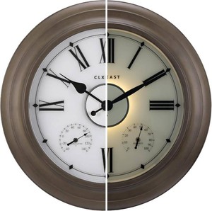 $120 CLXEAST Illuminated Outdoor Clocks Waterproof 24 Inch with Smart Sensor, Large Metal Wall Clocks with Temperature and Humidity for Living Room Decor,Garden Patio,Grey Oak Finish