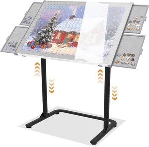 Doerpuz Puzzle Table 1500pcs,Adjustable Height and 90 up Angles Puzzle Board for Saving Storage Space,Aluminum Jigsaw Puzzle Tables for Adults with Drawers