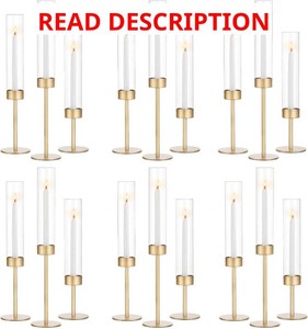 Glass Hurricane Candlestick Holders Gold - Romadedi 18 PCS Taper Candle Holder Bulk Tall Clear Glass Cylinder Table Centerpiece Wedding Decor Party Birthday Christmas Home Decorations