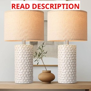 PARTPHONER 23 Modern Ceramic Table Lamp Set of 2, Table Lamps for Living Room, Rustic Farmhouse Bedside Lamps Nightstand lamp for Bedroom, White Desk Lamp for End Table Home Decor Beige