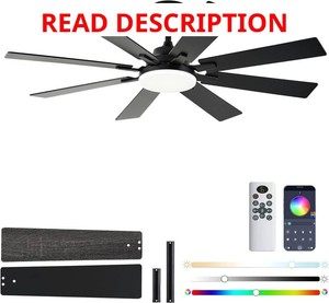Ceiling Fans with Lights, 52 Inch Ceiling Fan with Light and Remote Control, Reversible DC Motor, 3CCT, Dimmable, Timer, Noiseless, Black Ceiling Fan for Bedroom Living Room, IndoorOutdoor Use