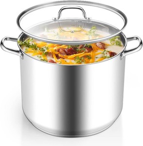 Homikit Stainless Steel Stock Pot, 24 Quart Large Stockpot Soup Pot with Lid, Tri-ply Bottom Cookware for Induction Gas Various Stovetops, Seafood Sauce Canning Cooking Pot for Large Group and Events
