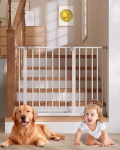 InnoTruth 29.5 40.75 Baby Gate for Stairs, 30 Tall Dog Gates for Doorways & Hallways, Safety Gate for Kids & Pets, Pressure-Mounted Walk-Through with Dual Lock & 2-Way Swing, White