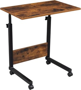 Henf Mobile Sofa Side Table Rolling Bed Table Snack Table, Height Adjustable Portable Laptop Computer Stand Desks Breakfast Tray Table with Wheels for Living Room Bedroom, Rustic Brown