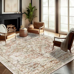 $139 CHAMPLANT Washable Area Rug 9x12 Retro Boho Design Non-Shedding Easy Care Ideal for High Traffic Areas in Living Room Bedroom Office Coffee Table Kitchen Large Carpet