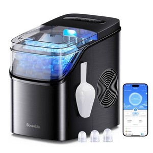 $128 GoveeLife Smart Ice Maker Countertop, Portable Ice Machine with Voice Control, 9 Ice Cubes in 6 Minutes 3 Sizes, 26lbs24Hrs, Self Cleaning RGB Lights, Quiet Ice Maker with Scoop for Kitchen Black