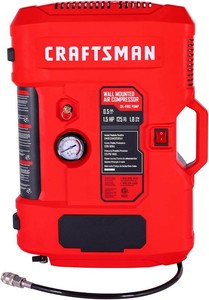 $170 CRAFTSMAN Tire Inflator, All in One Wall Mount Air Compressor Oil-Free with Retractable 30ft Air Hose and Pressure Regulator, Great for Tire Inflation, BradStapler, Finishing Jobs,1.5HP 125PSI