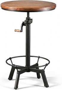 $143 Topower Industrial Pub Table 23.65 Round Wood Top Adjustable Height 33.5-39.4 with Handle Black Bar Table