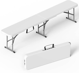 VSOAEIL 6 Foot Folding Bench, Portable Plastic Folding Bench Seat, Foldable Seat for Indoor Outdoor Picnic Camping Dining, Soccer Garden Multipurpose Entertaining Activities, White