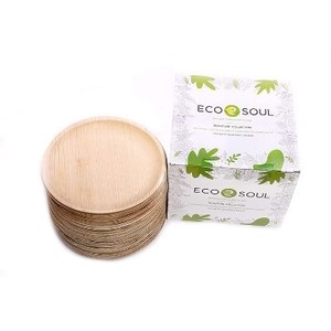 ECO SOUL 8 Inch Round 100 Percent Compostable, Biodegradable, Disposable Palm Leaf Plates, Eco-friendly, Sturdy, Microwave and Oven Safe (200 Pack)