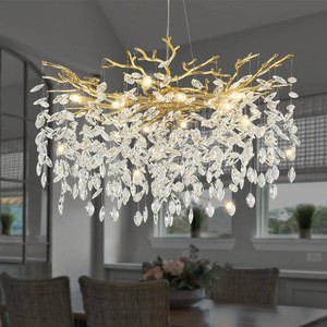 $230 Modern Crystal Chandelier, 31.5 Chandeliers for Dining Room Gold Tree Branch Chandelier Lighting, Round Living Room Chandeliers Over Table, Branches and Crystals Ceiling Light Fixtures