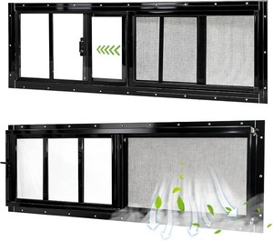 $129 Yuzzy Shed Windows 2 Pack, 12x36 Sliding Windows Transom Window with Tempered Glass and Removable Fiberglass Screen for Shed, Chicken Coop, Playhouse, Household, Garage, Barns (Black)