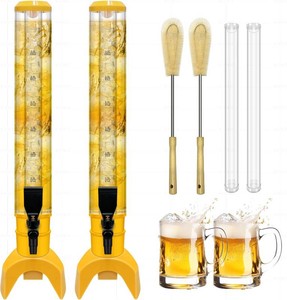 2 Pcs Beer Dispenser, 3L100 Oz Mimosa Tower with Ice Tube for Bar Party, Tabletop Beer Dispenser for Beer, Liquor, Beverage (Yellow)