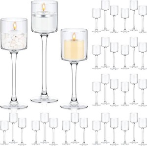 $210 Yaomiao 36 Pcs Tall Glass Candle Holder Floating Candles for Centerpieces Clear Tall Tea Light Candleholders for Wedding Party Dining Bathroom Table Pillar Settings, 3 Sizes 7.87& 9& 10.2 H