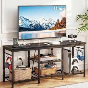 YGEOMER TV Stand for Tvs Up to 55 Inch, Entertainment Center with Power Outlet and Open Storage Shelves, TV Console Table for Living Room Bedroom, Black