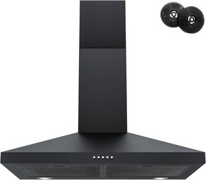 $150 FIREGAS Black Range Hood 30 Inch, Wall Mount Kitchen Hood DuctedDuctless Convertible, 450 CFM, 3-Speed Exhaust Fan, Stainless Steel Stove Vent for Kitchen with LED Lights, Charcoal Filters
