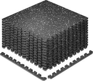 $140 SUPERJARE 0.79 Extra-Thick Exercise Equipment Mats, 12 Pcs 48 Sq Ft Rubber Top Floor Tiles with High Density EVA Foam, Interlocking Gym Flooring for Home Gym, Workout Mat, BlackGrey