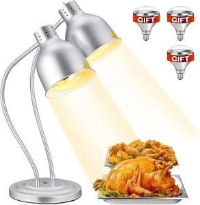 $130 Food Heat Lamp Rapid-Heating Bulbs Included Steady Heating Commercial Food Warmer Lamp, Electric Heat Lamp for Food Catering Food Warming Lamp for Buffet Parties (Painted Silver, 32 (2-Head))