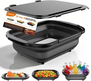 Collapsible BBQ Prep Tubs with Titanium Cutting Board, Large-Capacity 5.3Gal20L Barbecue Utensils, with Locking Lid, Strong Sealing and Leak-Proof Design. Suitable for Kitchen and Outdoor.