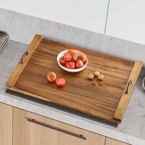 $121 30 x 22 Inch Acacia Wood Noodle Board - Stove Top Cover with Handles, Electric & Gas Stove Compatible, Counter & RV Use, Decorative Tray
