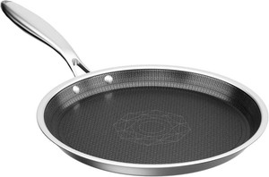 COOKER KING 11 Round Griddle Pan, 3-Ply Hybrid Stainless Steel Crepe Pan with Stay-Cool Handle, Non Stick & Non Toxic for Pancake, Eggs, All Stovetop & Induction Compatible, Oven & Dishwasher Safe