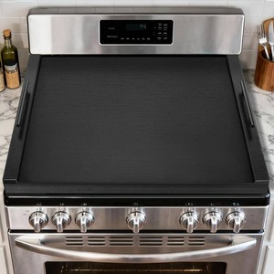 Noodle Board Stove Cover with Handles, Ultra Thick Wood Stove Top Cover Board for ElectricGas Stove, Counter Space Top Covers Used As Sink Covers & Decorative Tray for Kitchen (Black)