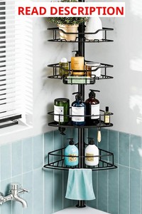 Corner Shower Caddy Tension Pole, 4 Tier Rustproof Shower Tension Rod Organizer, Adjustable 25-125 Inch Bathroom Shower Organizer Shelves for Bathtub Shampoo Storage, Black