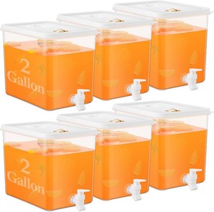 Domensi 6 Pack 2 Gallon Drink Dispenser for Fridge with Spigot Water Dispenser Leak Proof Lids Filter Screen Beverage Juice Container Sealed Plastic Lemonade Milk Cold Hot Drink Tea Jug for Party