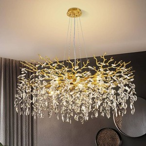 $440 Modern Tree Branch Crystal Chandelier 40 Gold Luxury Large Pendant Lighting 15-Light Contemporary K9 Crystal Chandeliers for Dining Room Kitchen Living Room Foyer Entryway (Gold, D40-Round)
