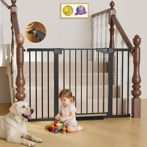 Cumbor 29.7 51.5 Extra Wide Baby Gate for Stairs, Pressure-Mounted Dog Gates for Doorways & Hallways, Auto-Close Walk-Through, No-Trip Design, Child Proof Safety, DogPet Gate for Indoor Use, Black