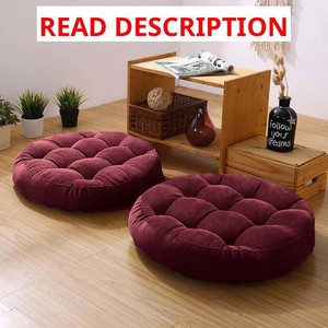 Meditation Floor Pillow Set of 2 Large Round Floor Cushions for Adults Tufted Corduroy Floor Seat Pillows Cushion for Living Room Tatami Yoga,Wine Red 22x22 Inch