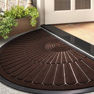 tchdio Door Mat Outdoor Indoor Entrance Doormat-Semicircular Durable Rubber Non Slip Front Door Mat for Outside Inside Entry Entryway Dirt Trapper WelcomeMat for Muddy Paws and Shoes-Brown 24 x47