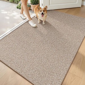 LUMI Ultra Thin Indoor Door Mat for Entrance 48x72, Non Slip Entryway Mat, Low Profile Doormat, Unique Herringbone Design Carpet for Inside, Patio, Porch, Deep Beige