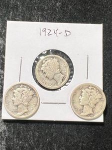 3 US MERCURY DIMES 1924P-D-S
