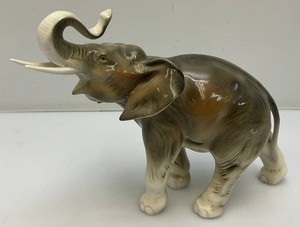 Vintage Collectible Royal Dux Duchov Bohemia Large Elephant Porcelain Sculpture Trunk Up 3 12 x 8 x 12