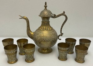 Vintage Etched Teapot And Teacups Made In India