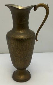 Vintage Middle Eastern Etched Brass Water Pitcher 16