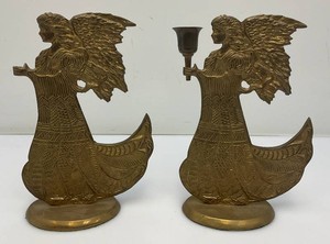 Vintage Solid IHI Brass Angel Candle Holders (One Missing Holder) 9 12