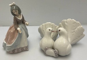 Vintage 1971 Lladro #1169 Couple Of Doves Figurine & Vintage Liadro Daisa Jolie Girl Figurine (Missing little Brass piece And Bow Chipped On Back) 7 34