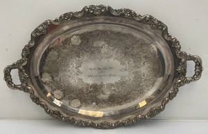 Large Silver Plated Heavy Platter With Engraving T.C. Minute Men 1972 Player of The Year 20 x 30