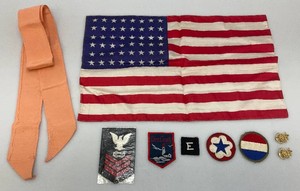 Misc. Military Medals, U.S. Flag And More Including Silk 48 Star US Flag 11 x 17 12