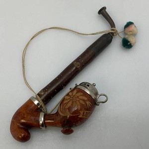 Vintage Wooden Smoking Pipe With Metal Lid Bowl 7 Imprinted With Luzern