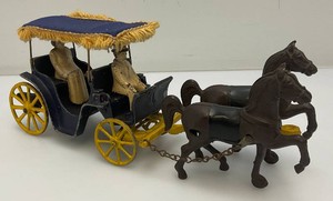 1940s Stanley Cast Iron & Aluminum Horse Drawn Surrey With Canopy And Figures