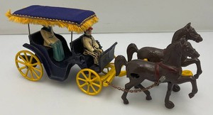 1940s Stanley Cast Iron & Aluminum Horse Drawn Surrey With Canopy And Figures