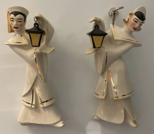 EST. $225.00 - $350.00 RARE Ceramic Arts Studio Manchu Lotus Lanterns Sculpture Figurines Wisc. 1950s