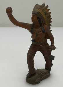 Antique Miniature ElastolinLineol Indian Figure 4 12 Tall  Very Cool