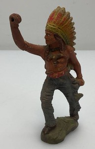 Antique Miniature ElastolinLineol Indian Figure 4 12 Tall  Very Cool (Crack In Arm But Common)